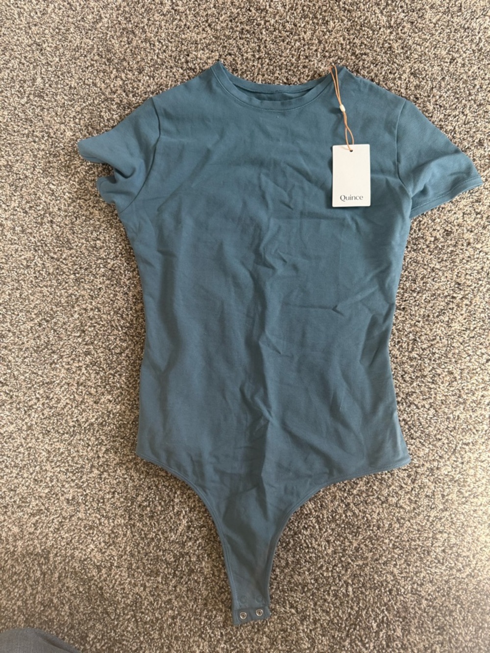 NWT Quince Women’s Cotton Stretch Short Sleeve Ocean Blue One-Piece Bodysuit M